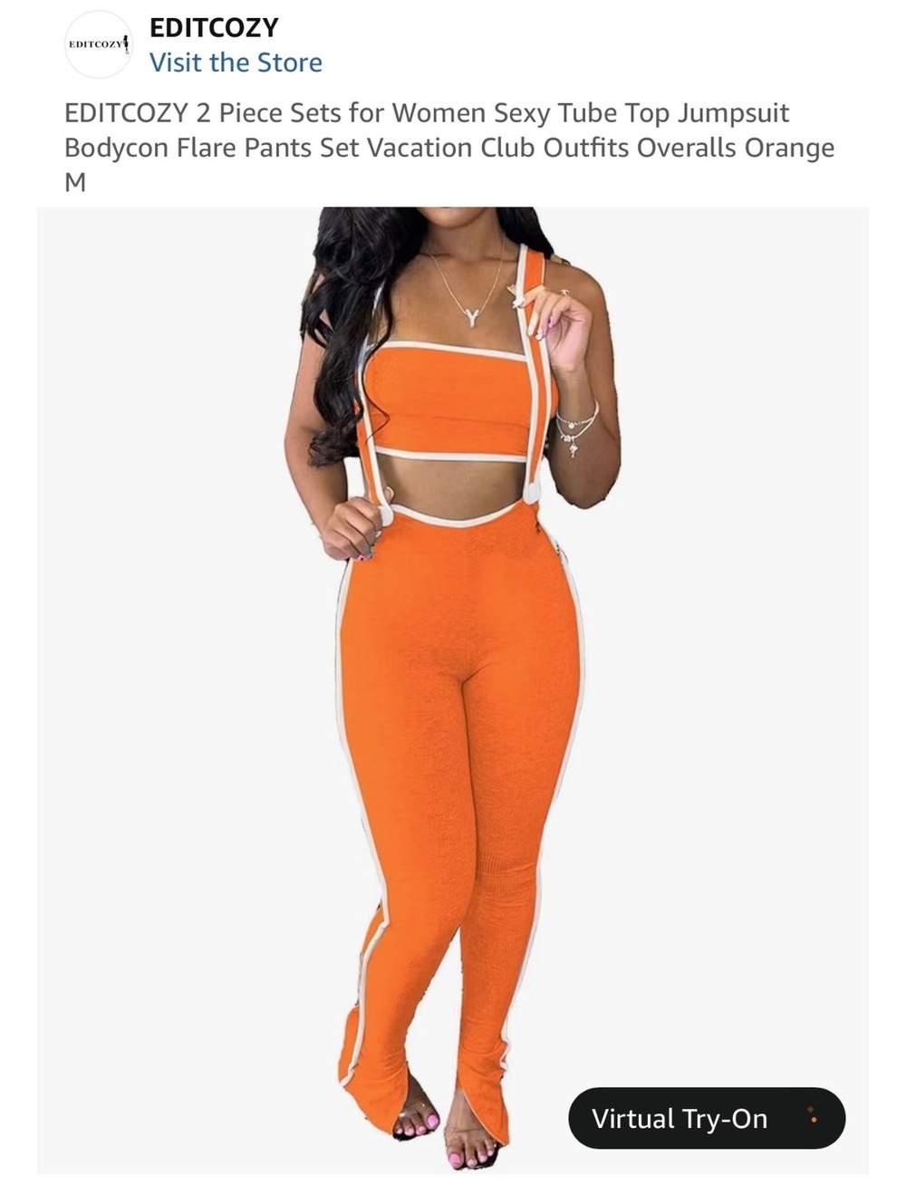 EDITCOZY Women's 2 Piece Sexy Tube Top and Flare Pants Jumpsuit Set in Orange XL